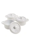 Staub Set Of 3 Mini Round Ceramic Cocottes In White