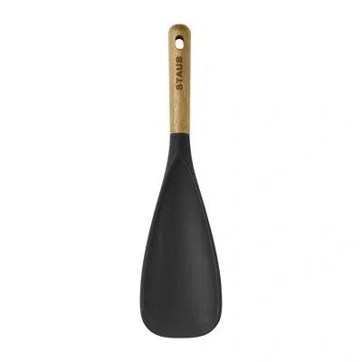 Staub Silicone With Wood Handle Cooking Utensil, Multi-function Spatula Spoon In Black