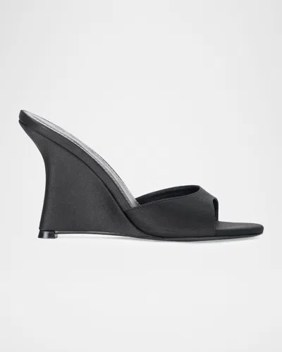 Staud 100mm Brigitte Satin Wedge Mules In Black