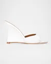Staud 100mm Brigitte Satin Wedge Mules In White