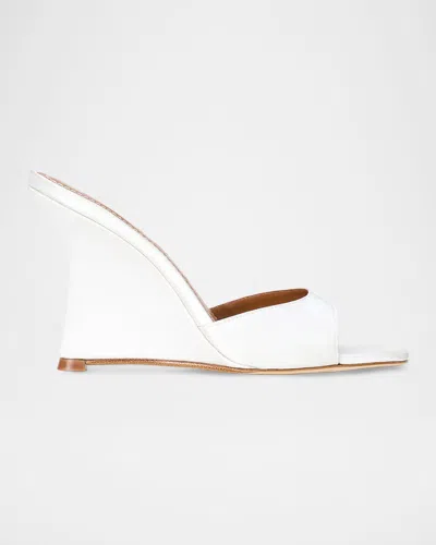 Staud 100mm Brigitte Satin Wedge Mules In White