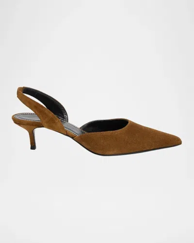 Staud Sebastian Slingback Pointed Toe Kitten Heel Pump In Green