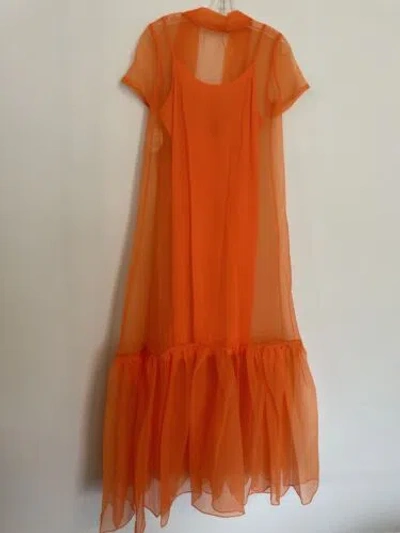 Pre-owned Staud $500  Orange Nectarine Calluna Organza Tiered Midi Dress Gown Sz Small