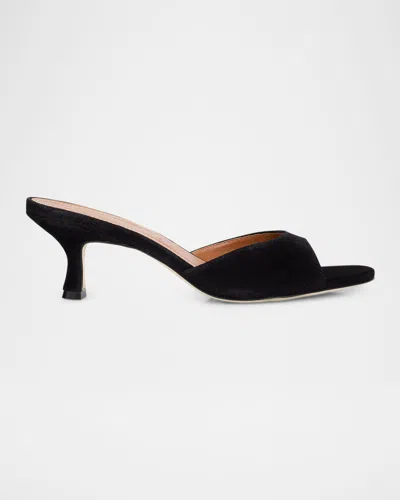 Staud 55mm Brigitte Suede Kitten-heel Mules In Black