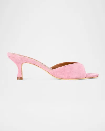 Staud 55mm Brigitte Suede Kitten-heel Mules In Pink