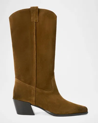 Staud 55mm Monty Suede Cowboy Boots In Green