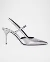 Staud 55mm Sebastian Metallic Leather Slingback Pumps In Gray