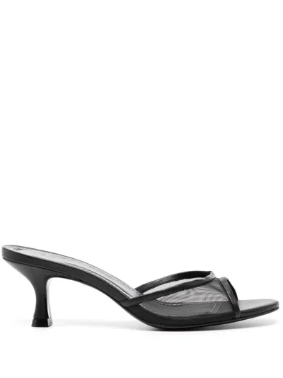 Staud Brigitte Leather And Mesh Mules In Black