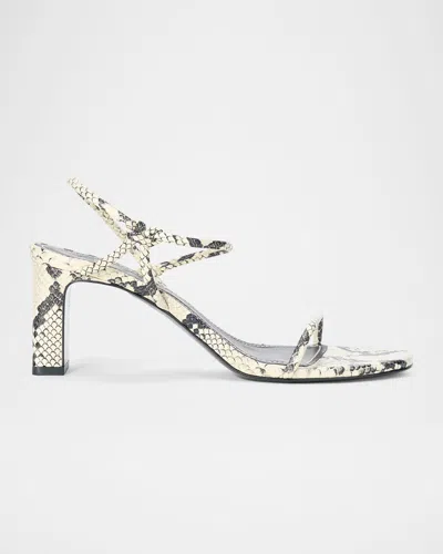 Staud 65mm Laurel Snake-embossed Leather Sandals In Neutral
