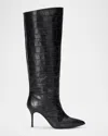 Staud 90mm Sebastian Croco Leather Knee-high Boots In Black