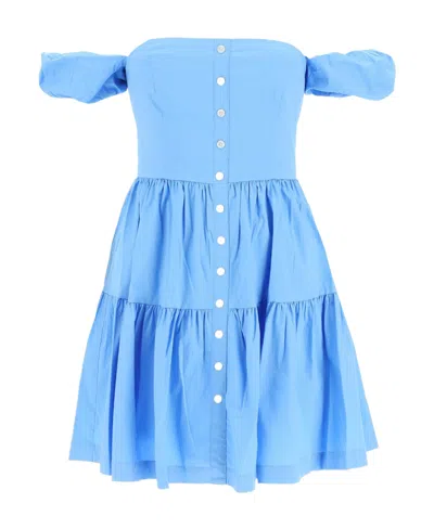 Staud A Slim Dress With Bare Shoulders In Blue