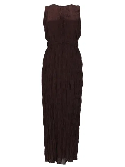 Staud Mizu Polyester Crinkled Belted Dress In Brown