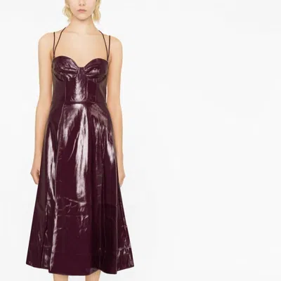 Staud Abstract Faux-leather Dress In Burgundy