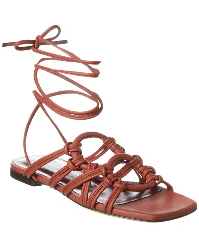 Staud Adeline Lace-up Leather Sandal In Brown