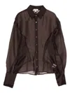 Staud Aida Silk Sheer Long Sleeve Shirt In Brown