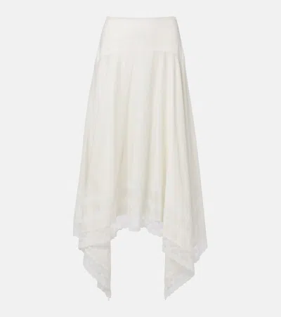 Staud Ainsley Asymmetric Lace-trimmed Cotton-voile Maxi Skirt In Neutral