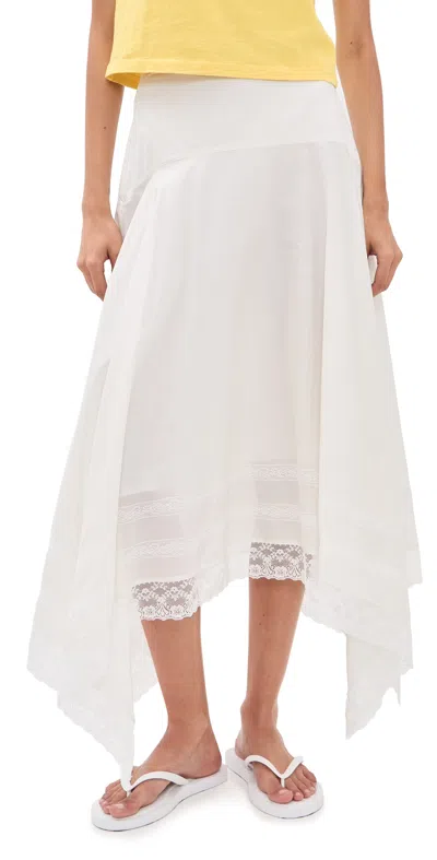 Staud Ainsley Lace-trimmed Cotton Voile Midi Skirt In White