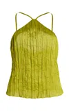 Staud Akari Crinkled-satin Top In Green