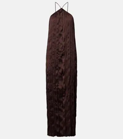 Staud Akari Plissé Halterneck Maxi Dress In Brown