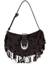 Staud Alana Beaded Fringe Shoulder Bag In Black