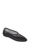 Staud Alba Leather-trimmed Crochet Ballet Flats In Black