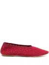 Staud Alba Grosgrain-trimmed Crocheted Ballet Flats In Red
