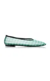 Staud Alba Leather-trimmed Gingham Mesh Ballet Flats In Green