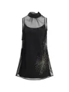 Staud Albee Beaded-detail High-neck Mini Dress In Black