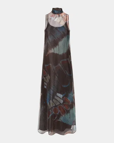 Staud Albee Butterfly Tie-neck Maxi Dress In Multi