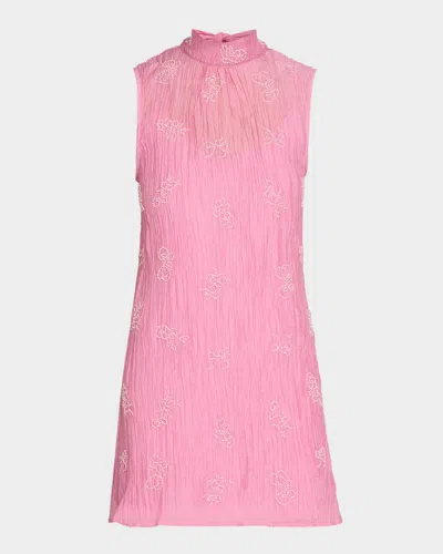 Staud Albee Embellished Tie-neck Mini Dress In Flirt