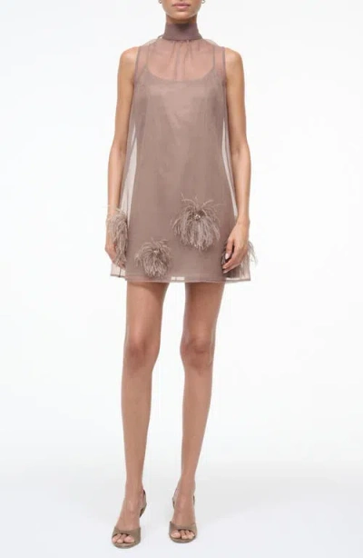 Staud Albee Feather Puff Sleeveless Minidress In Neutral
