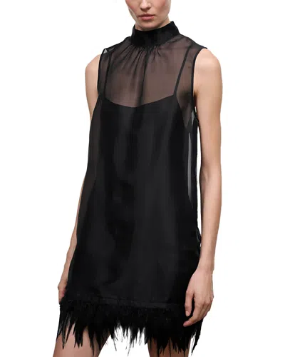 Staud Albee Feather Trim Mini Dress In Black