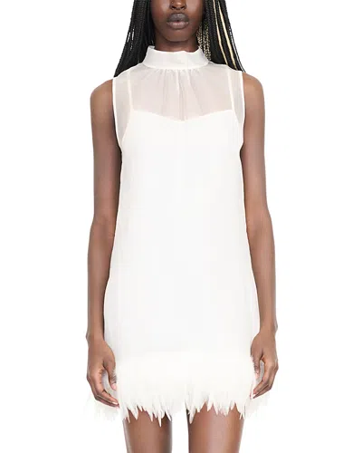 Staud Albee Feather Trim Mini Dress In White