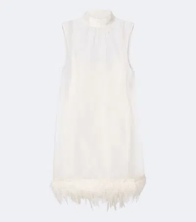 Staud Albee Feather-trimmed Silk Minidress In White