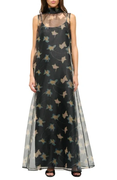 STAUD STAUD ALBEE FLORAL SHEER OVERLAY MAXI DRESS