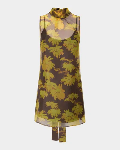 Staud Albee Floral Tie-neck Mini Dress