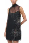 Staud Albee Beaded-detail High-neck Mini Dress In Black