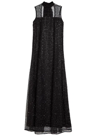Staud Albee Embellished Tie-detailed Faille-trimmed Tulle Maxi Dress In Multi