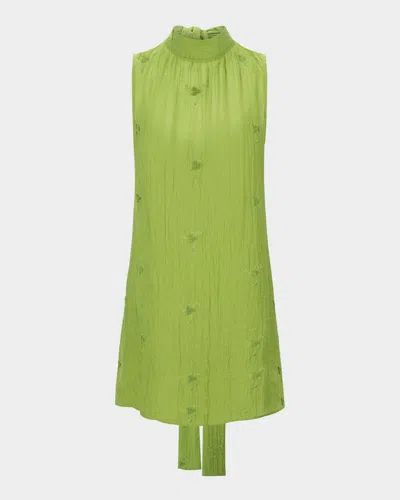 Staud Albee Tie-neck Mini Dress In Green