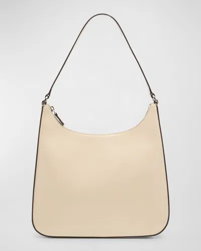 Staud Alec Zip Leather Shoulder Bag In Cream Contrast