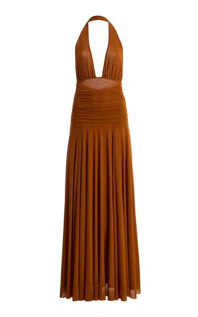 Staud Alessandra Pleated Maxi Dress In Brown