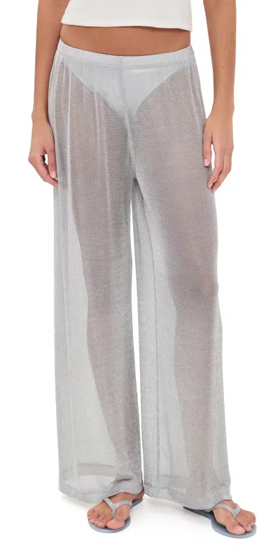 Staud Ali Metallic Pants Silver In White