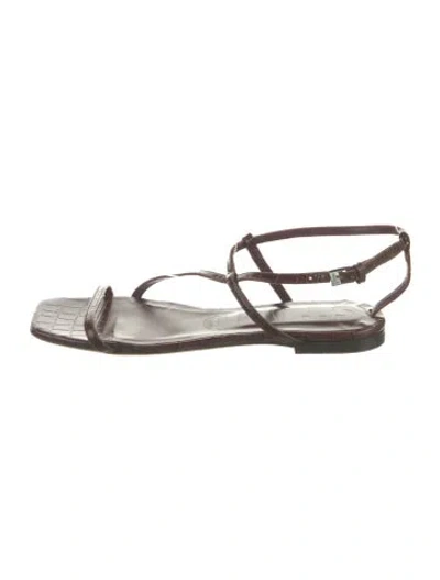 Pre-owned Staud Alligator Animal Print Sandals In Brown/burgundy