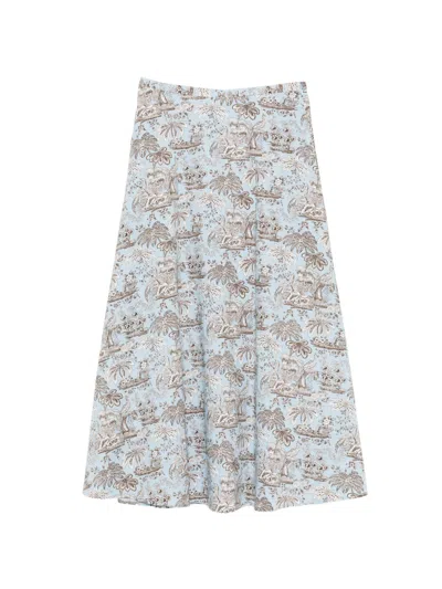 Staud All-over Print A-line Skirt With Concealed Zip Fastening In Blue