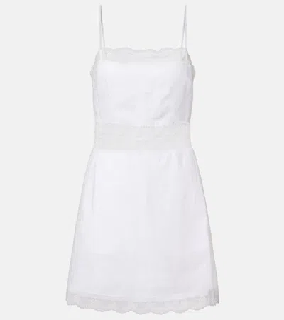Staud Amalina Lace-trimmed Linen Minidress In White
