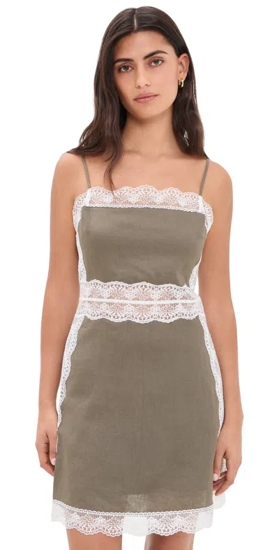 Staud Amalina Lace-trimmed Linen Mini Dress In Green