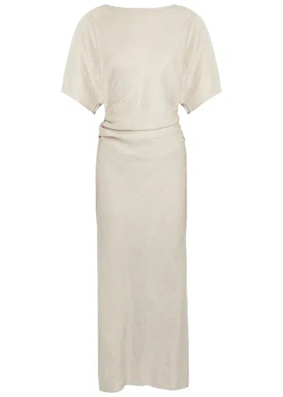 Staud Amelie Linen-blend Midi Dress In White
