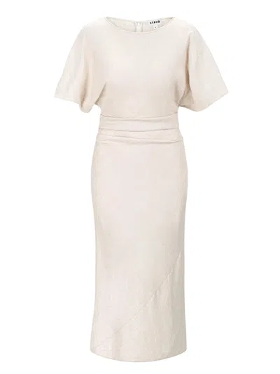 STAUD AMELIE LINEN MIDI DRESS NATURAL