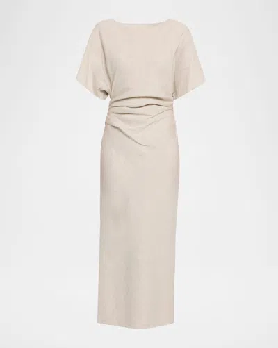 Staud Amelie Linen-blend Midi Dress In Brown