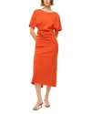 Staud Amelie Ruched Crepe Midi Dress In Cayenne